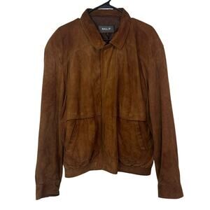 Bally VTG Men’s 100% Real Leather Suede Bomber Jacket Size 42 Brown Italy Made